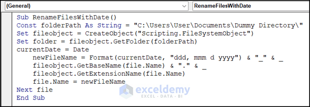 VBA code for Renaming File Name with Date
