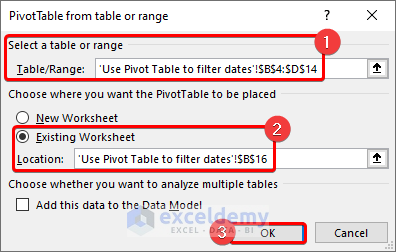 Creating pivot table in the existing worksheet