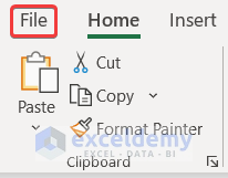 Choosing File Tab from Excel Ribbon