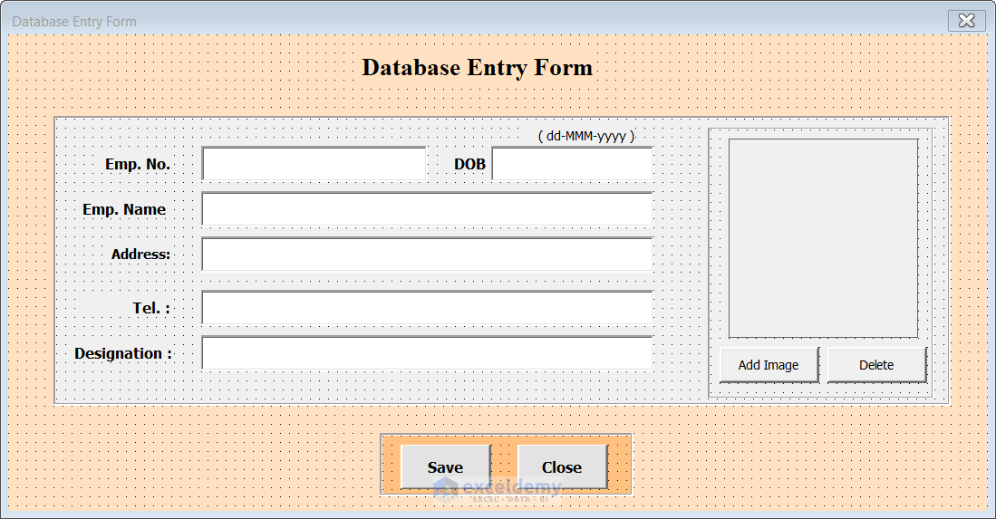 Data Entry UserForm to create database in Excel with Pictures