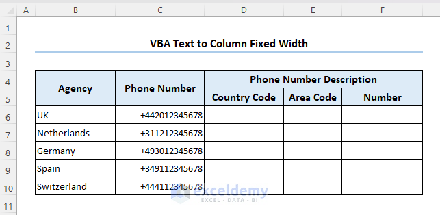 Dataset for the example of Excel VBA text to columns for fixed width data type