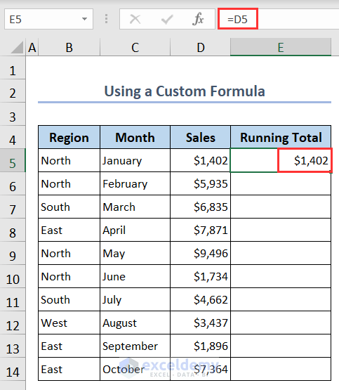 Inserting a cell reference to calculate running total