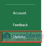 Options in Excel.