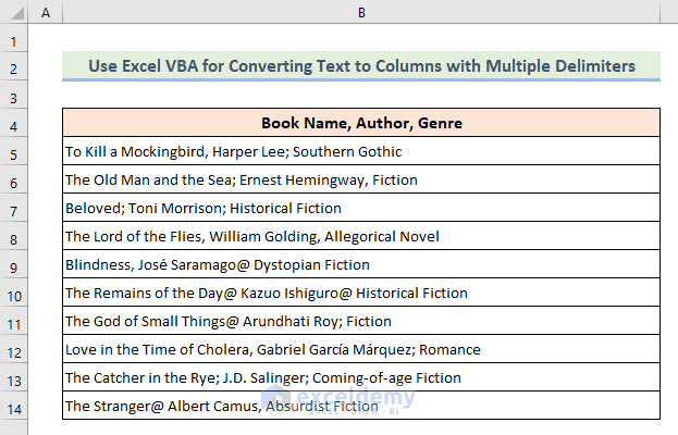 Sample dataset of excel vba text to columns multiple delimiters
