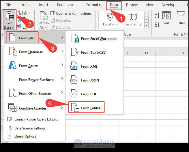 using data tab for exporting folder structure