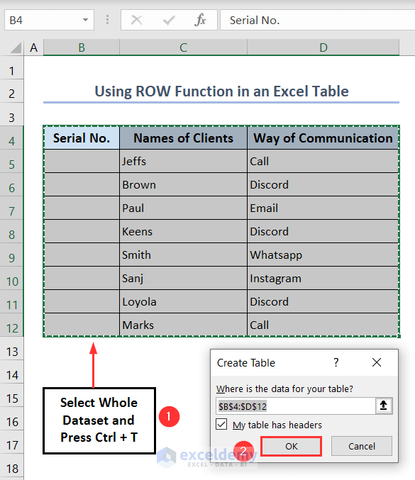 Creating a Table from Dataset
