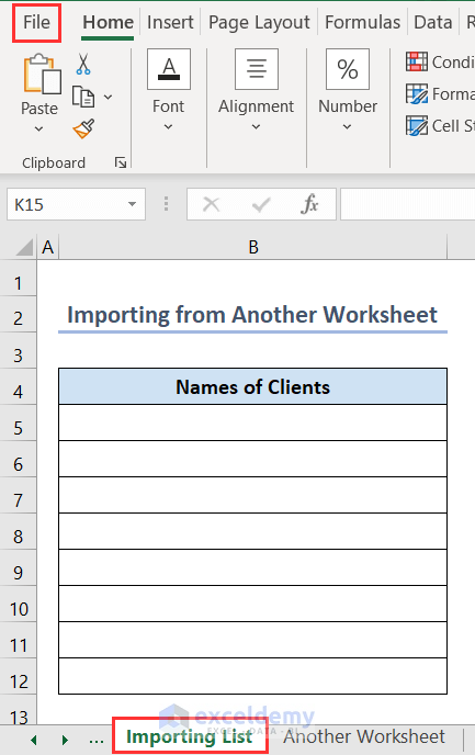 Selecting File from the original worksheet