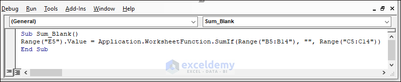 VBA Code for SUMIF Blank Cells in Excel