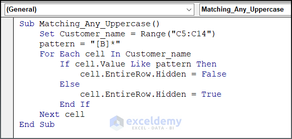 Code image for Matching of Any Uppercase Character From The Alphabet