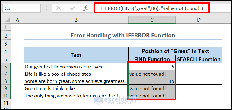 combining iferror and find functions