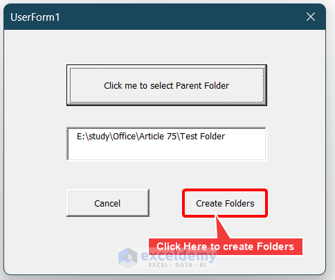 Clicking The 3rd CommandButton to create Folders