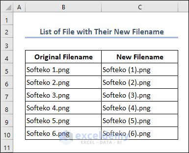 List of names for Using Cell Range to Rename Files