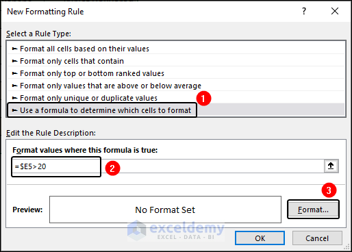 Inserting formula for new rule