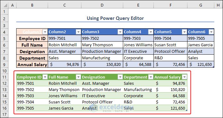 swap columns and rows in the existing worksheet using power query feature in Excel