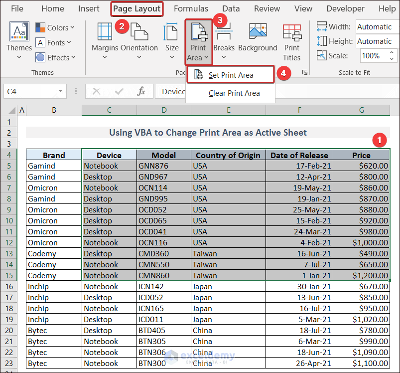 Adding Print Area for Active Sheet