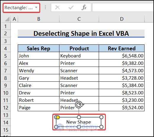 How to Deselect Shape in Excel VBA