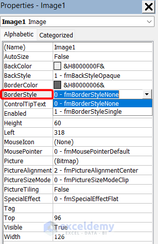 Changing the Border Style of the Image in VBA userform for animation