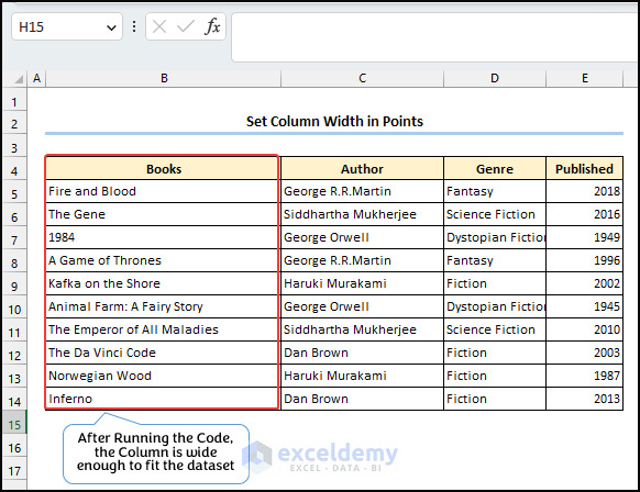 Setting Column width in points