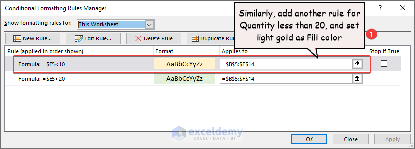 Working on conditional formatting rules manager dialog box in excel
