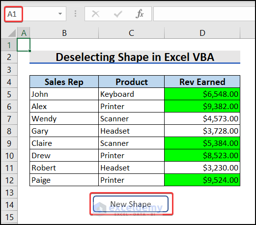 How to Deselect Shape in Excel VBA