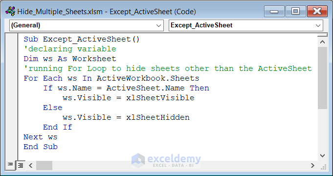 Code to hide all the Sheets except ActiveSheet