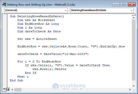 VBA code to delete entire rows based on the date “12-Mar-2023”