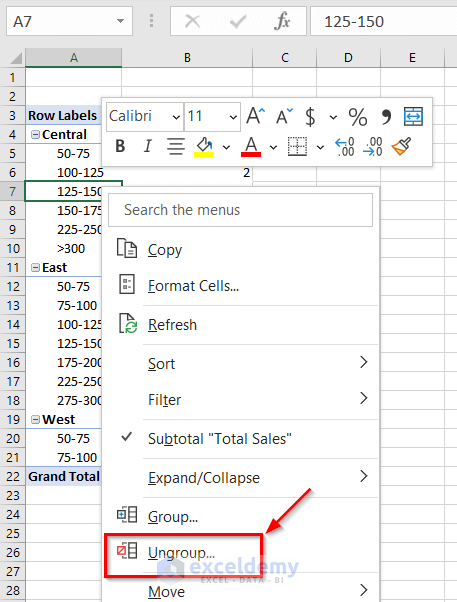 How to Ungroup Data in an Excel Pivot Table