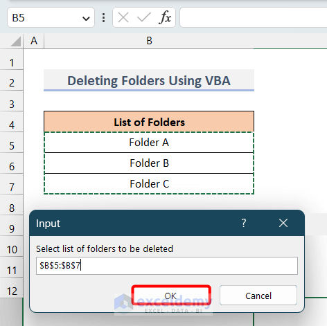 Selecting the list of folders to be deleted
