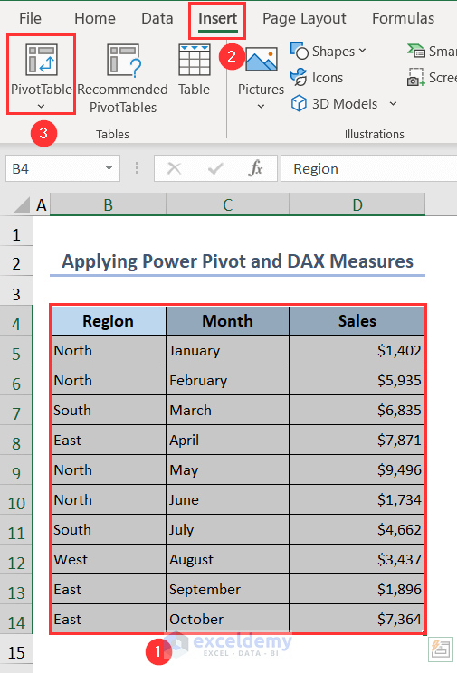 Inserting Pivot Table from Insert tab