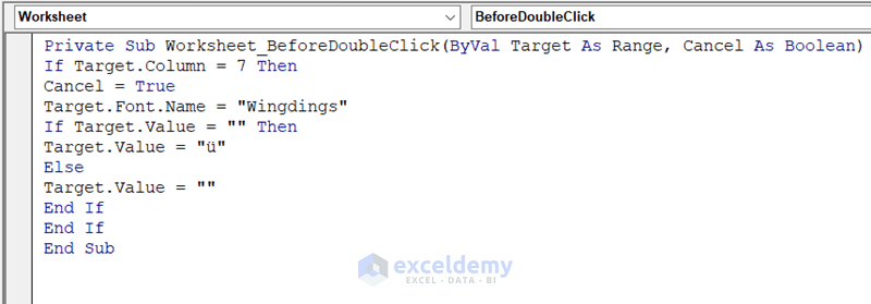 VBA Code to Add Check Mark by Double Clicking Cell