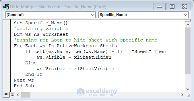 VBA Code to hide Sheets with specific name