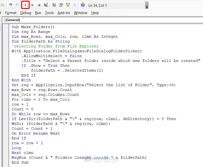 Running VBA Code for Creating Folders From Excel List
