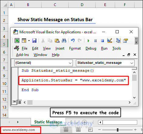 Excel vba status bar message