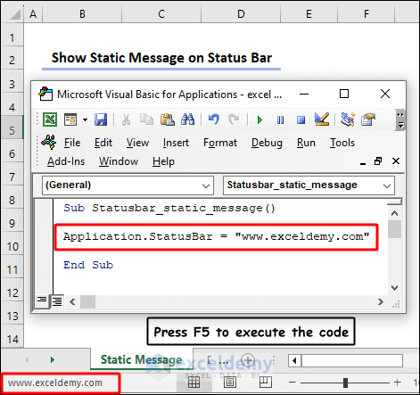 Excel VBA to Show Message on Status Bar - ExcelDemy