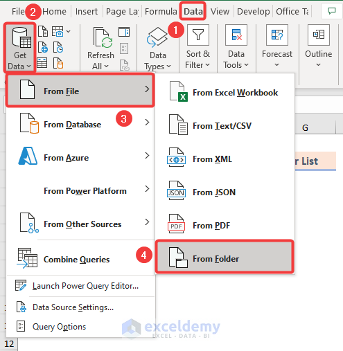 Using data feature to export data from a folder