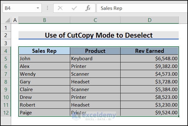 Use CutCopy Mode to Deselect in Excel VBA