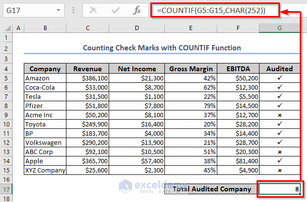Counting Check Marks in Excel