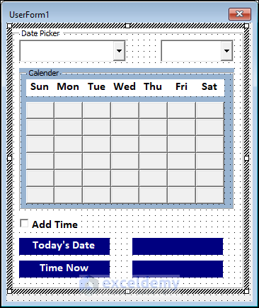 Design of a UserForm to create a Date Picker