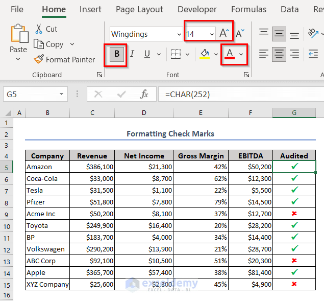 Formatting Check Marks in Excel