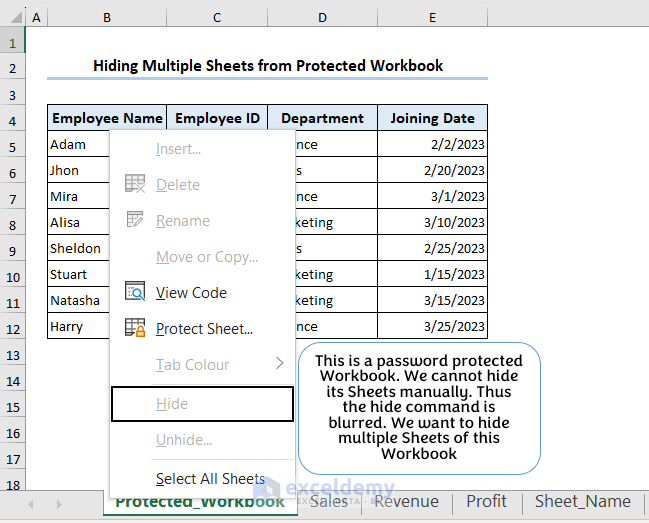 Hiding Sheets from protected Workbook