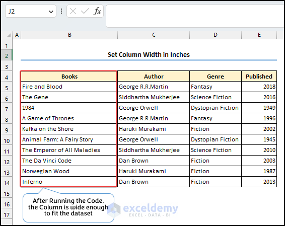 Setting Column width in Inches