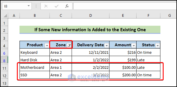 adding new information in existing one