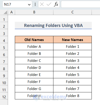 List of Folders to Be Renamed