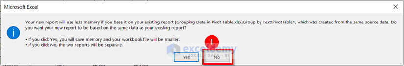 Pressing No to Microsoft Excel Information