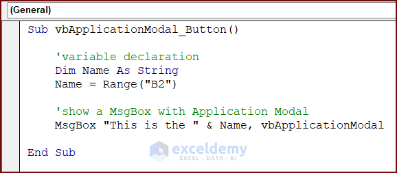 VBA Code for MsgBox with Application Modal