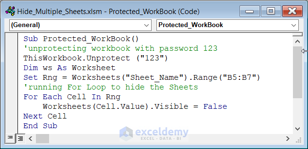 VBA Code to hide Sheets from protected Workbook
