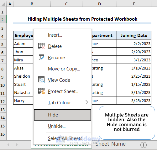 Sheets from protected Workbook are hidden
