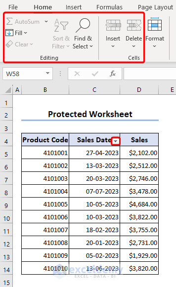 Illustration of worksheet being protected