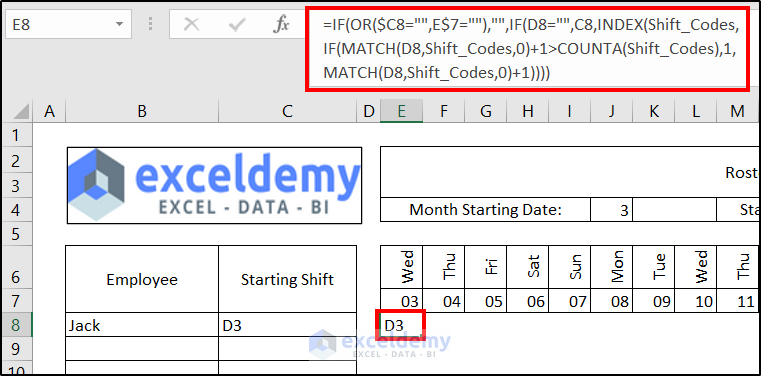 formula to fill values based on starting shift