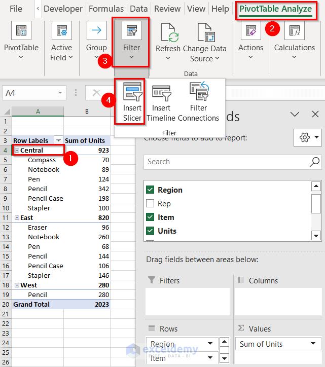How to Add Slicer in Pivot Table